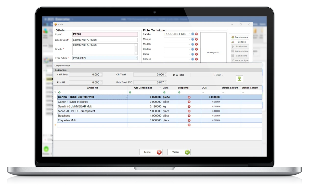 Gestion de composition de Produit
